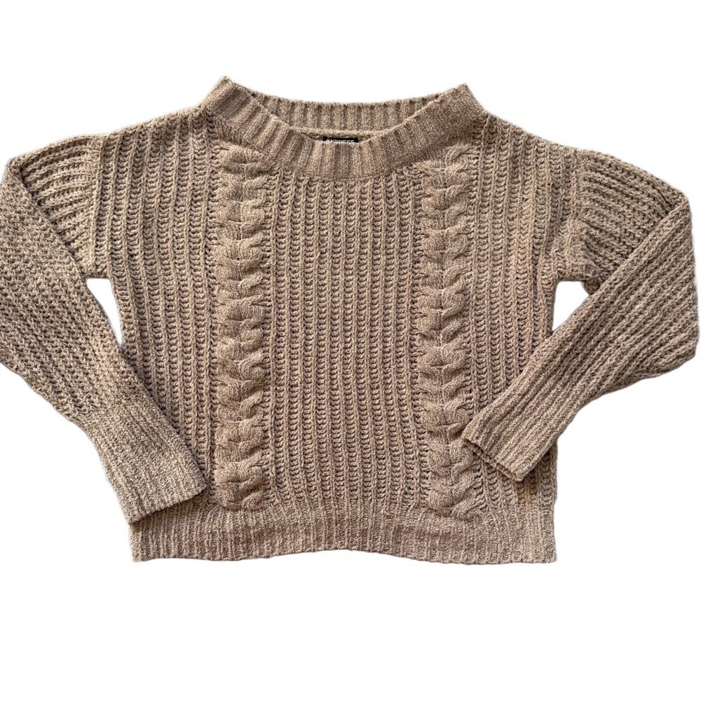 EXPRESS TAUPE CHUNKY KNIT LONG SLEEVE OVERSIZED SWEATER SIZE XS
